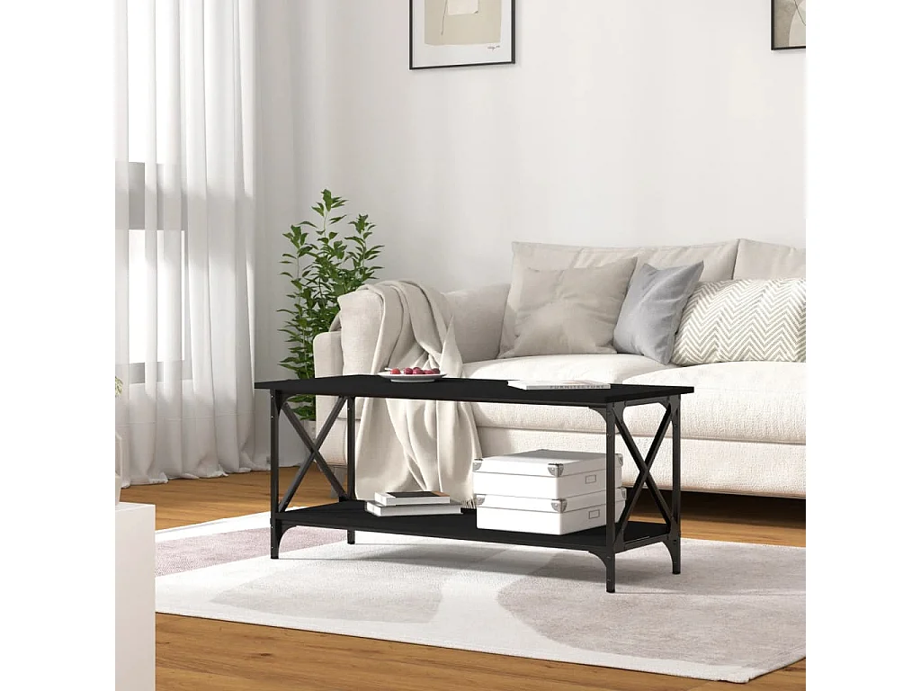 Table basse Noir 100x45x45 cm Bois d'ingénierie et fer