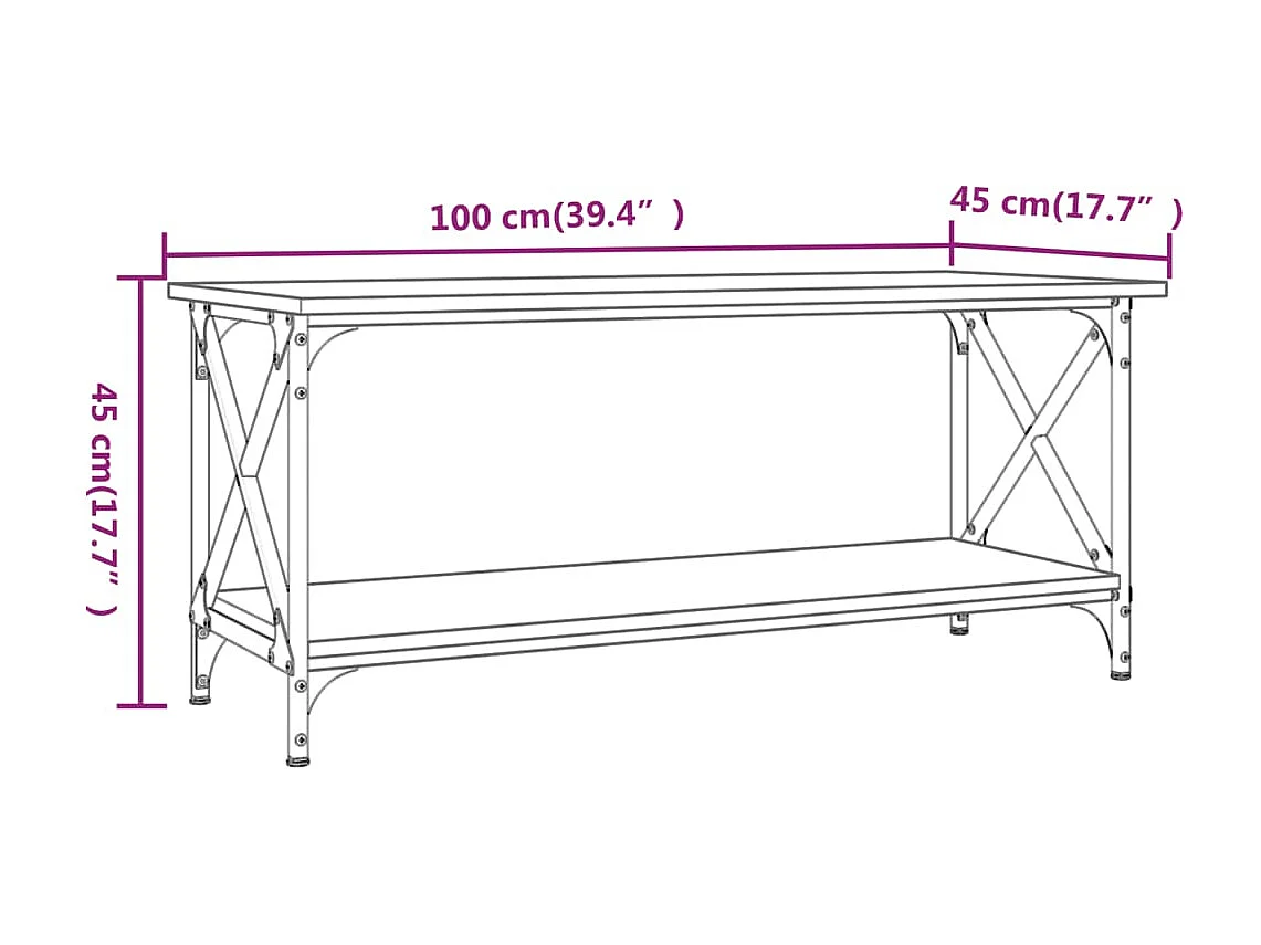 Table basse Noir 100x45x45 cm Bois d'ingénierie et fer