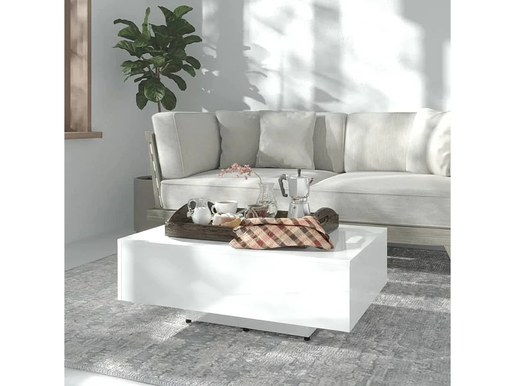 Table basse Blanc brillant 85x55x31 cm Aggloméré