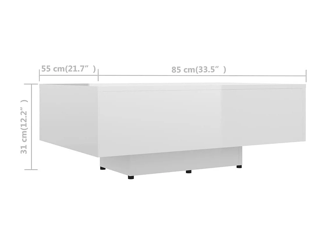 Table basse Blanc brillant 85x55x31 cm Aggloméré
