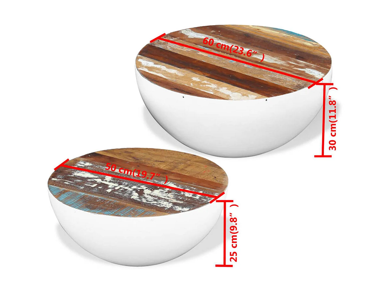 Ensemble de 2 tables basses Forme de bol Bois de récupération