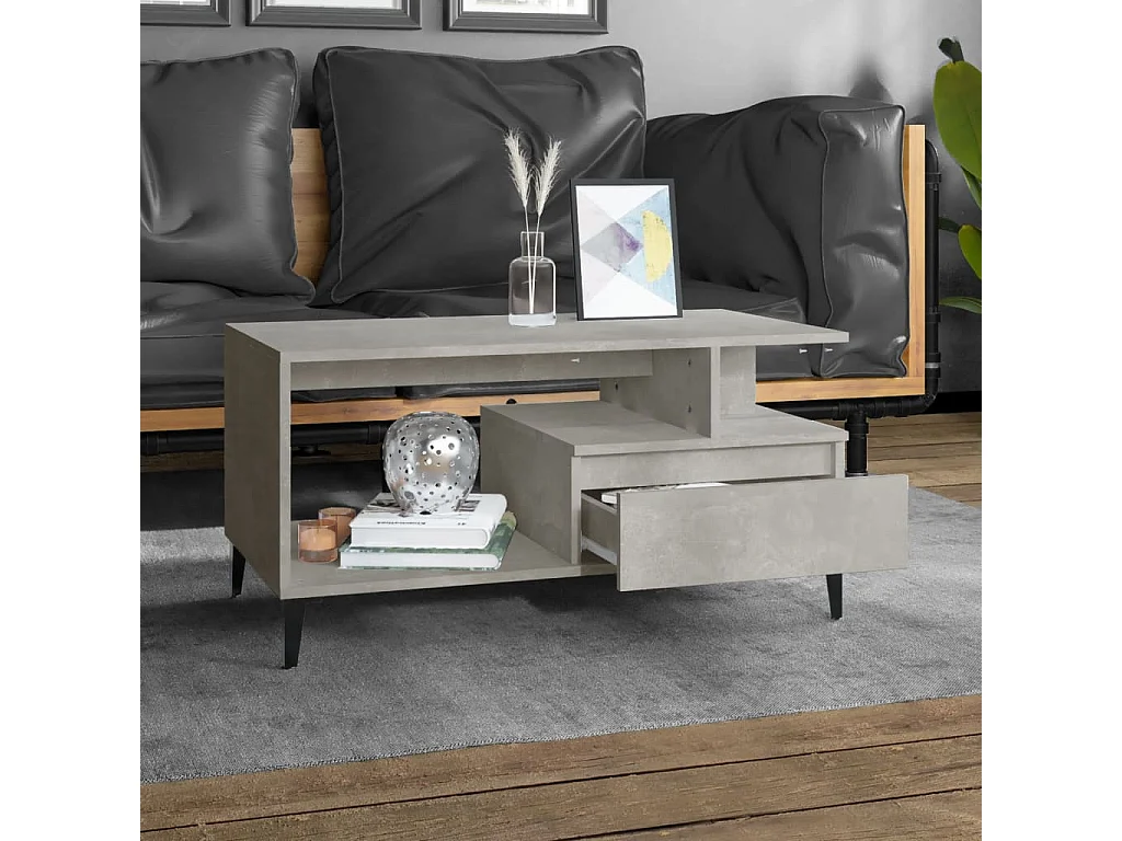 Mesa de centro Gold Gris cemento 90x49x45 cm Madera contrachapada