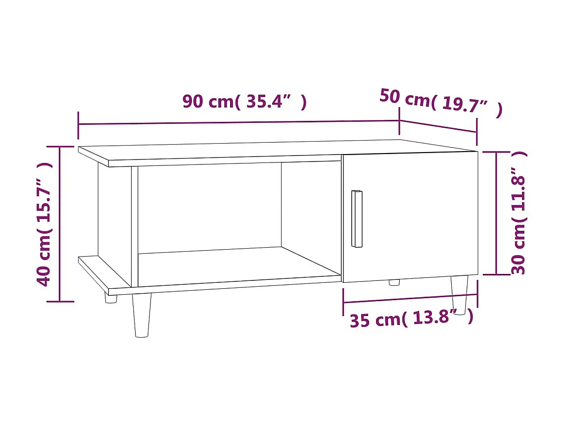 Gold Salontafel Glanzend wit 90x50x40 cm Bewerkt hout