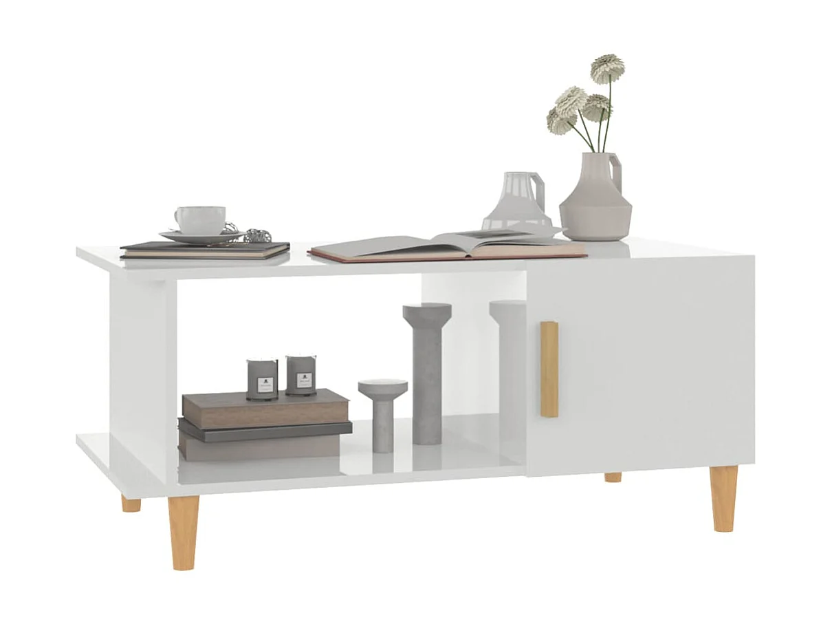 Gold Salontafel Glanzend wit 90x50x40 cm Bewerkt hout