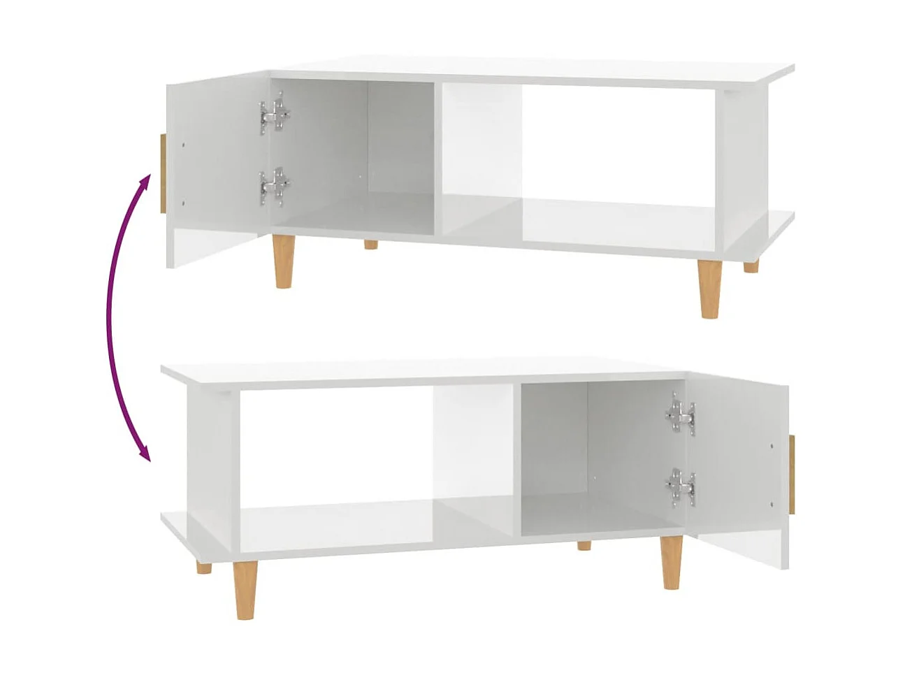 Gold Salontafel Glanzend wit 90x50x40 cm Bewerkt hout