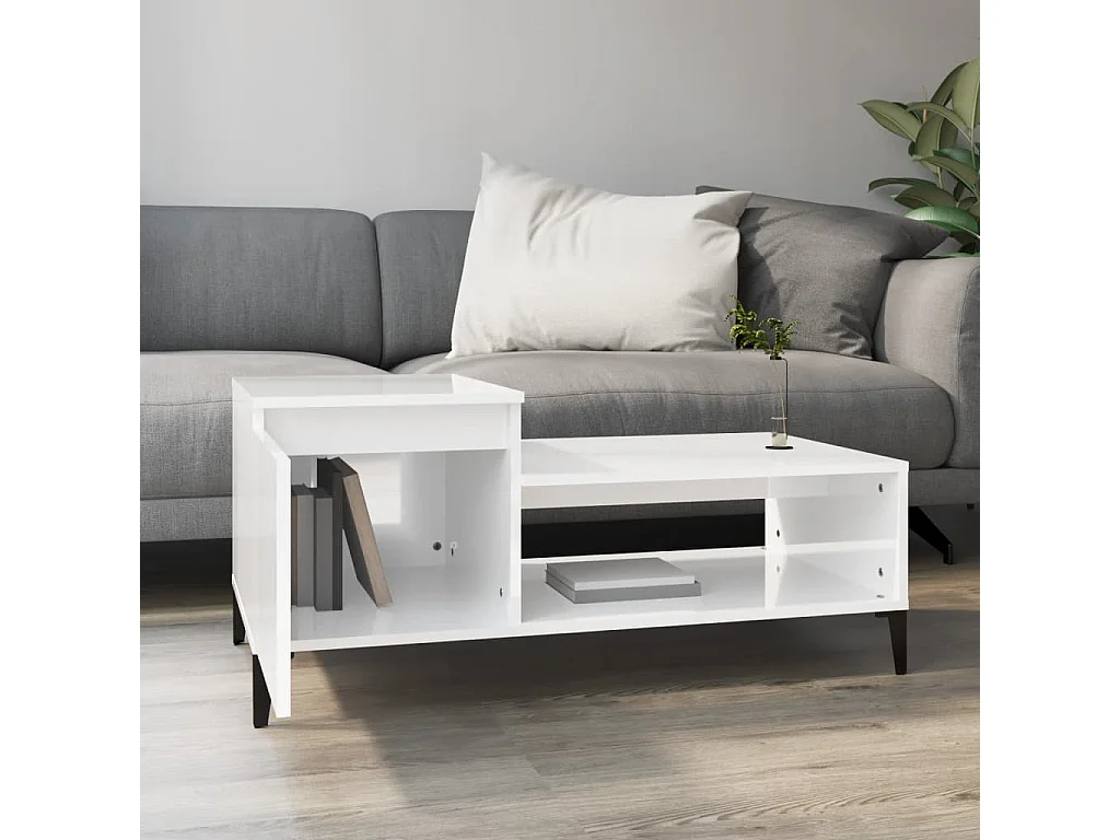 Mesa de centro Gold Blanco brillo 100x50x45 cm Madera contrachapada