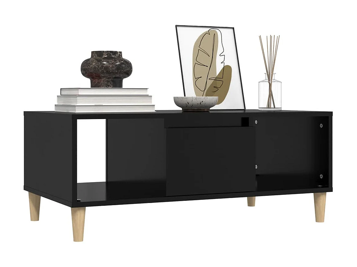 Mesa de centro dourada preta 90x50x36,5 cm Madeira trabalhada