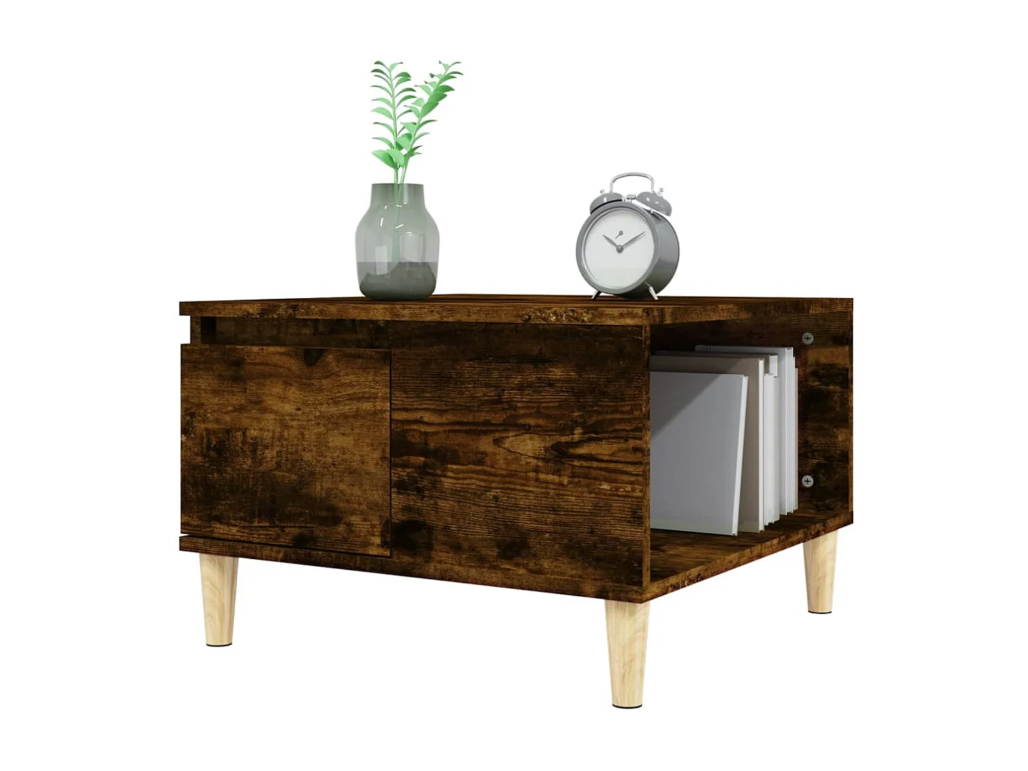 Mesa de centro em carvalho fumê dourado 55x55x36,5 cm madeira projetada