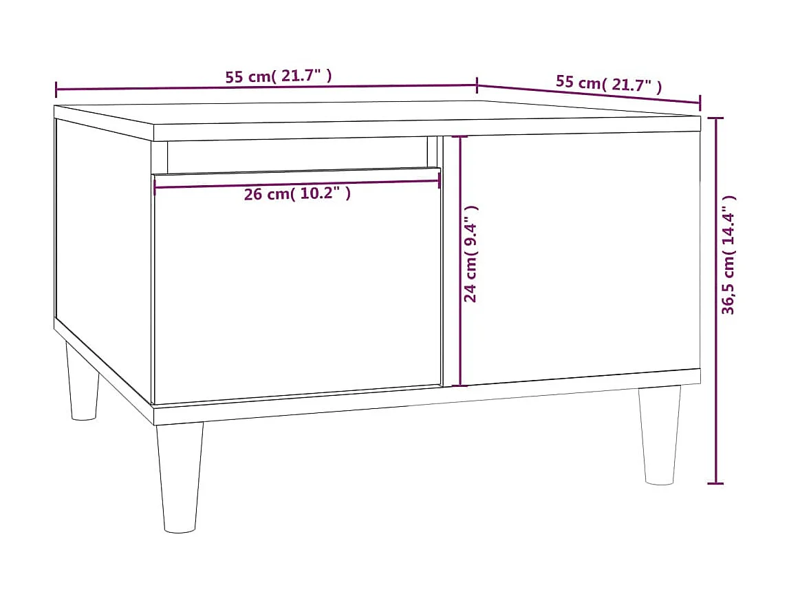 Mesa de centro em carvalho fumê dourado 55x55x36,5 cm madeira projetada