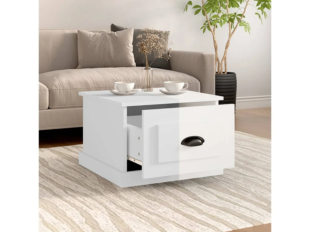 Table basse blanc brillant 50x50x35 cm bois d'ingénierie