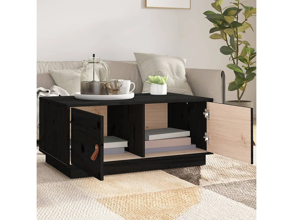 Mesa de centro dourada preta 80x50x35 cm Madeira maciça de pinho