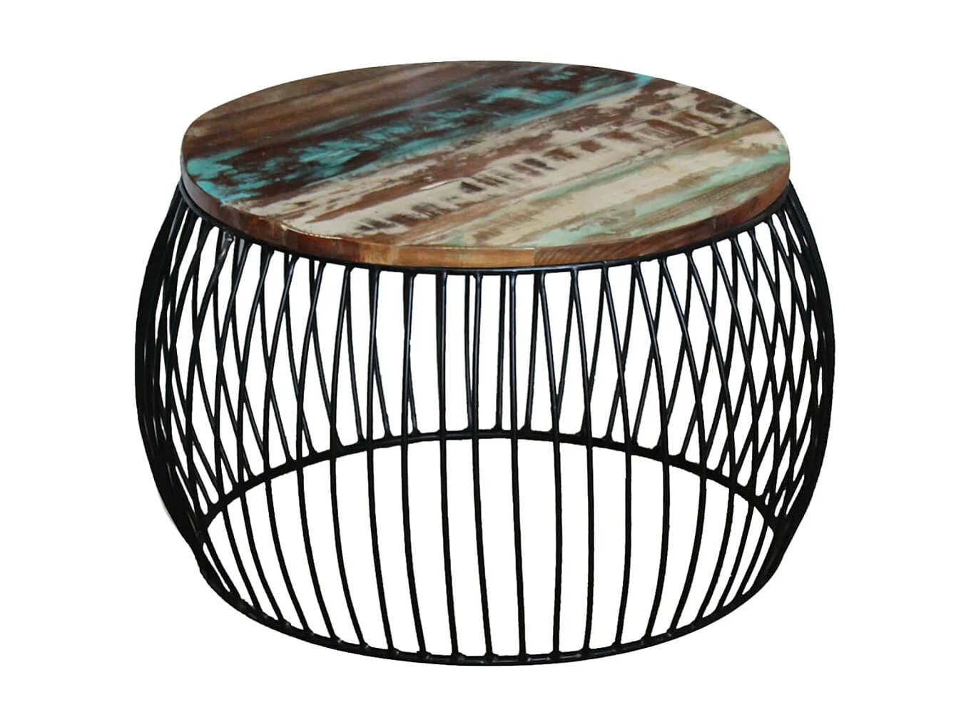 Mesa de centro redonda dourada 68x37 cm Madeira maciça recuperada