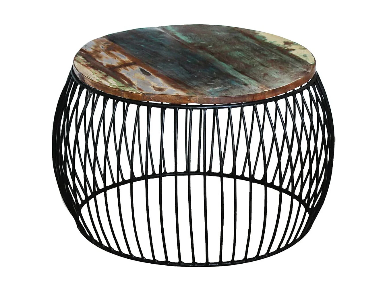 Mesa de centro redonda dourada 68x37 cm Madeira maciça recuperada