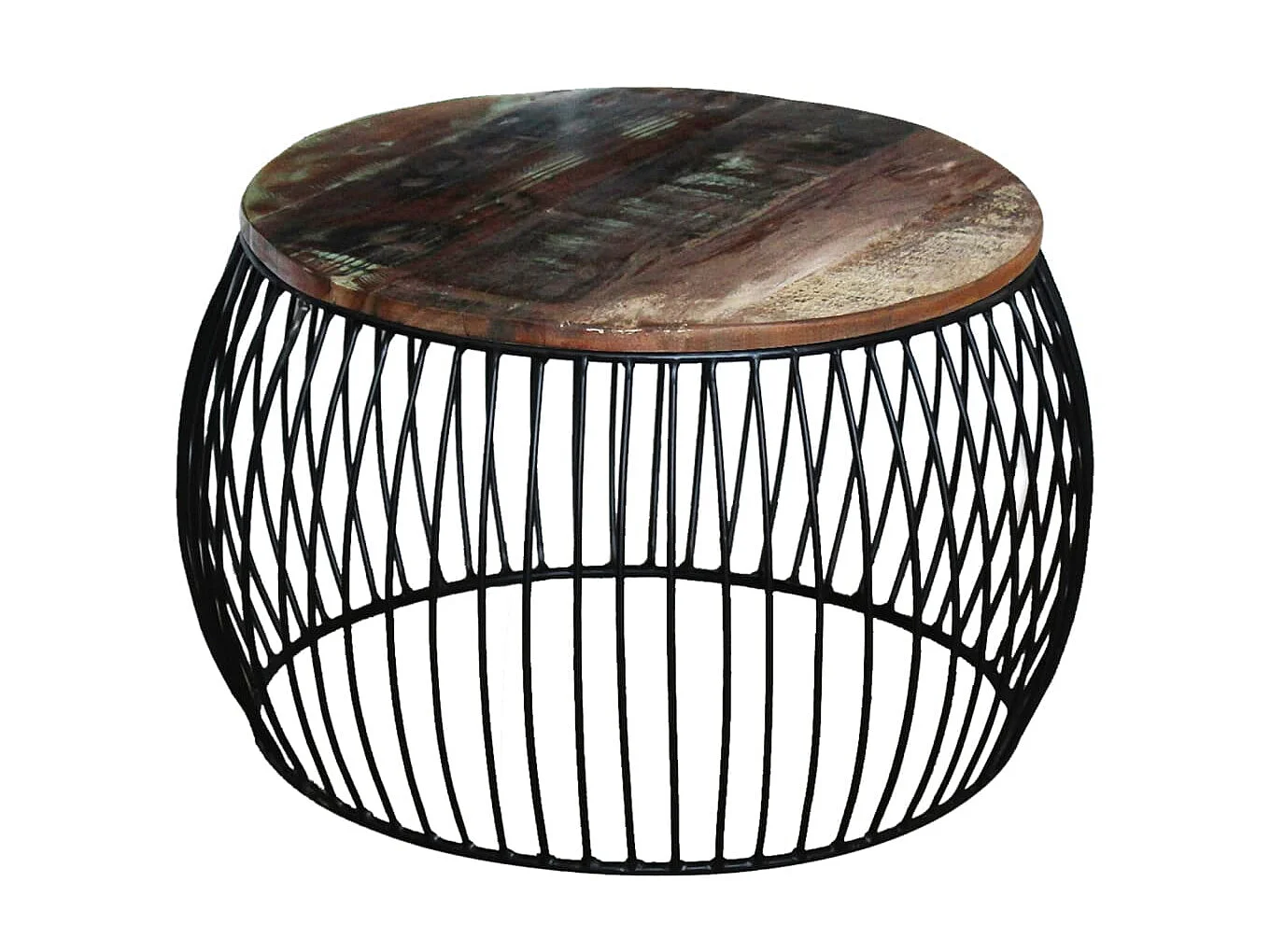 Tavolino rotondo Gold 68x37 cm Legno massello di recupero