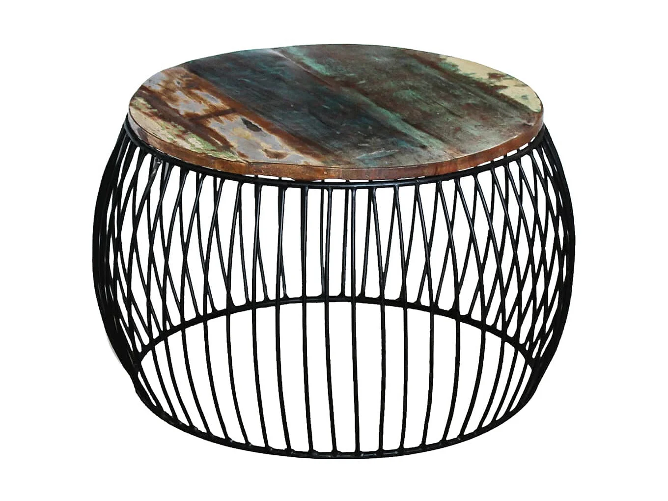 Tavolino rotondo Gold 68x37 cm Legno massello di recupero