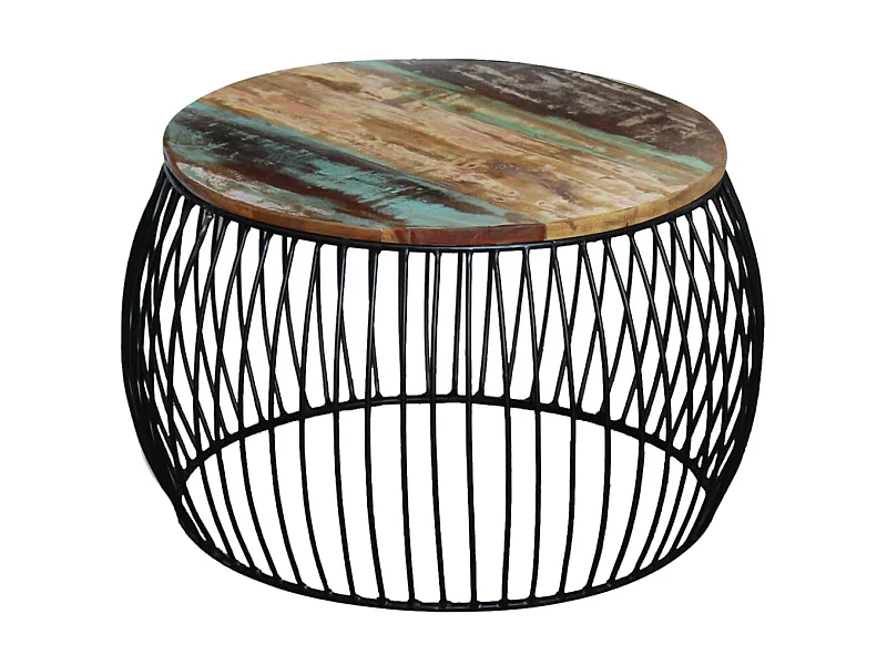 Mesa de centro redonda dourada 68x37 cm Madeira maciça recuperada