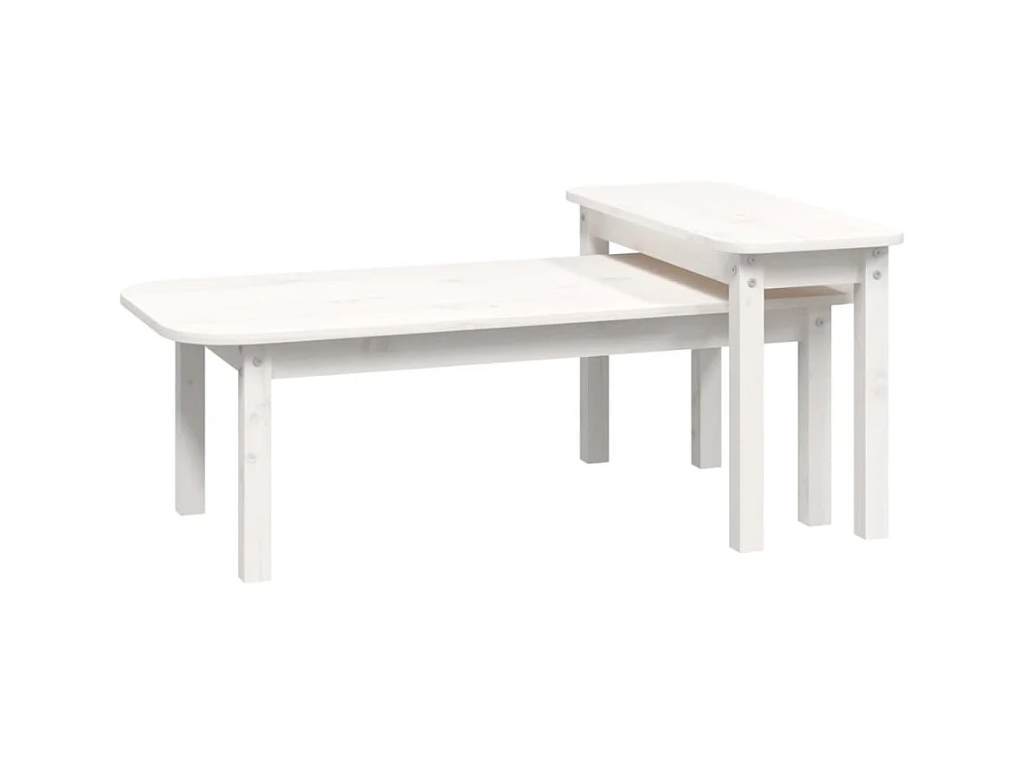 Set tavolino da caffè color oro, 2 pezzi, in legno massello di pino bianco