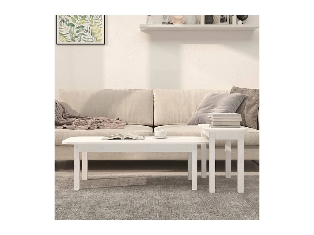 Set tavolino da caffè color oro, 2 pezzi, in legno massello di pino bianco