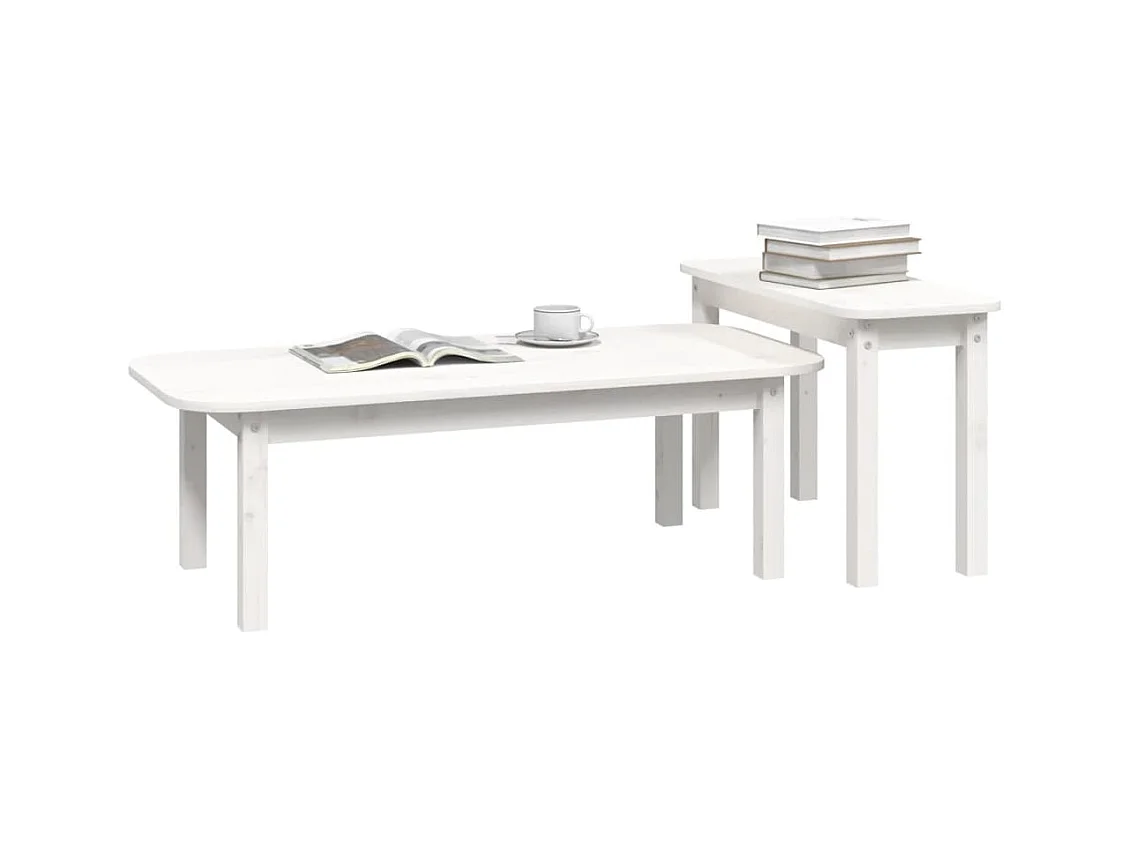 Set tavolino da caffè color oro, 2 pezzi, in legno massello di pino bianco