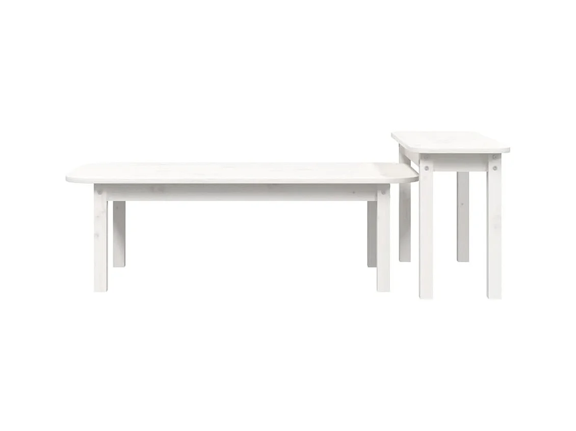 Set tavolino da caffè color oro, 2 pezzi, in legno massello di pino bianco