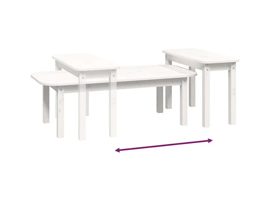 Set tavolino da caffè color oro, 2 pezzi, in legno massello di pino bianco