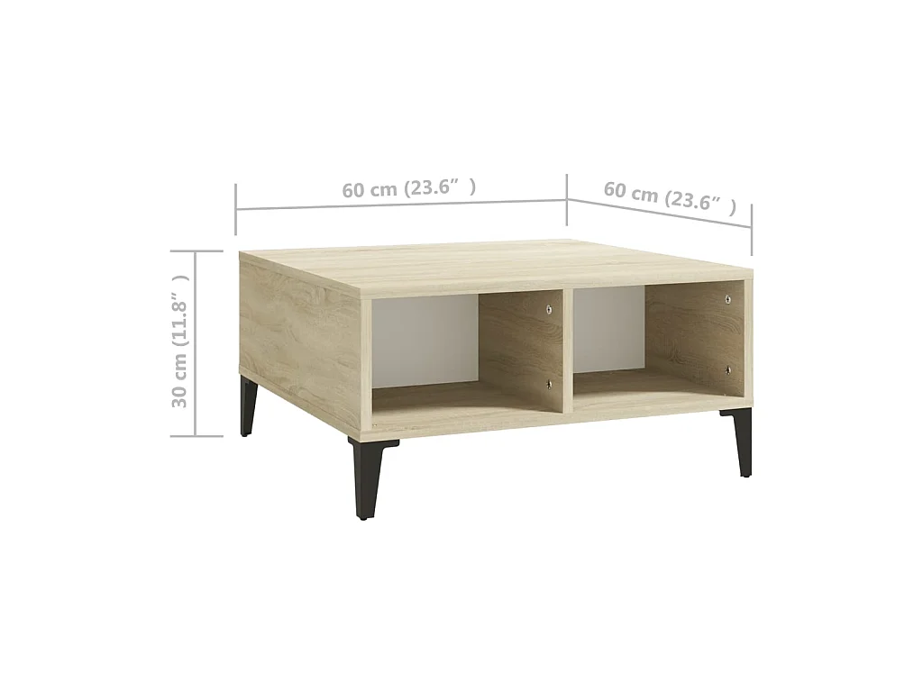 Table basse Blanc et chêne sonoma 60x60x30 cm Aggloméré