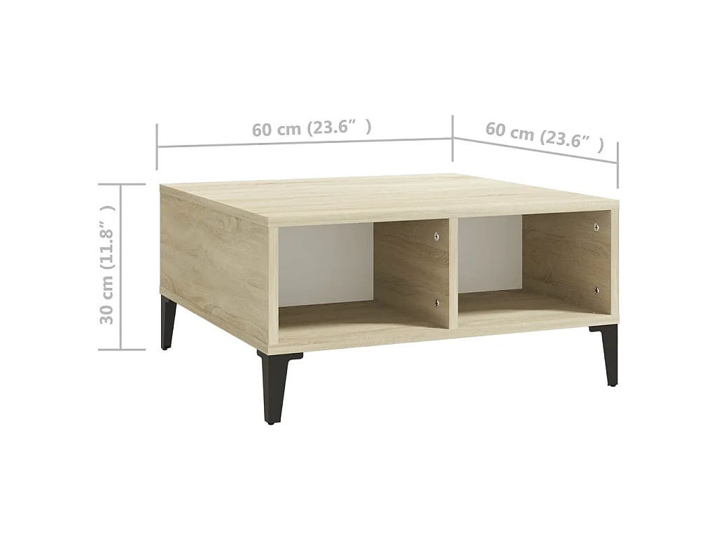 Mesa de centro dourada Branco e carvalho sonoma 60x60x30 cm Aglomerado