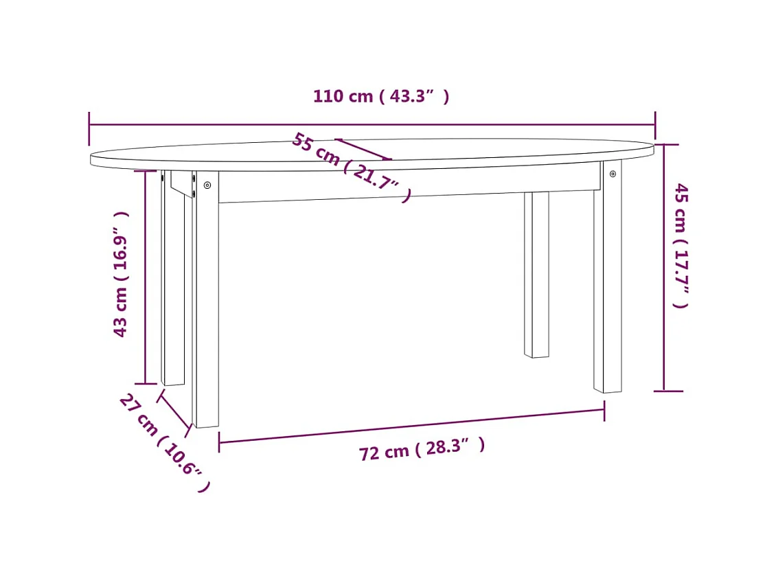 Goud Salontafel 110x55x45 cm Massief grenenhout