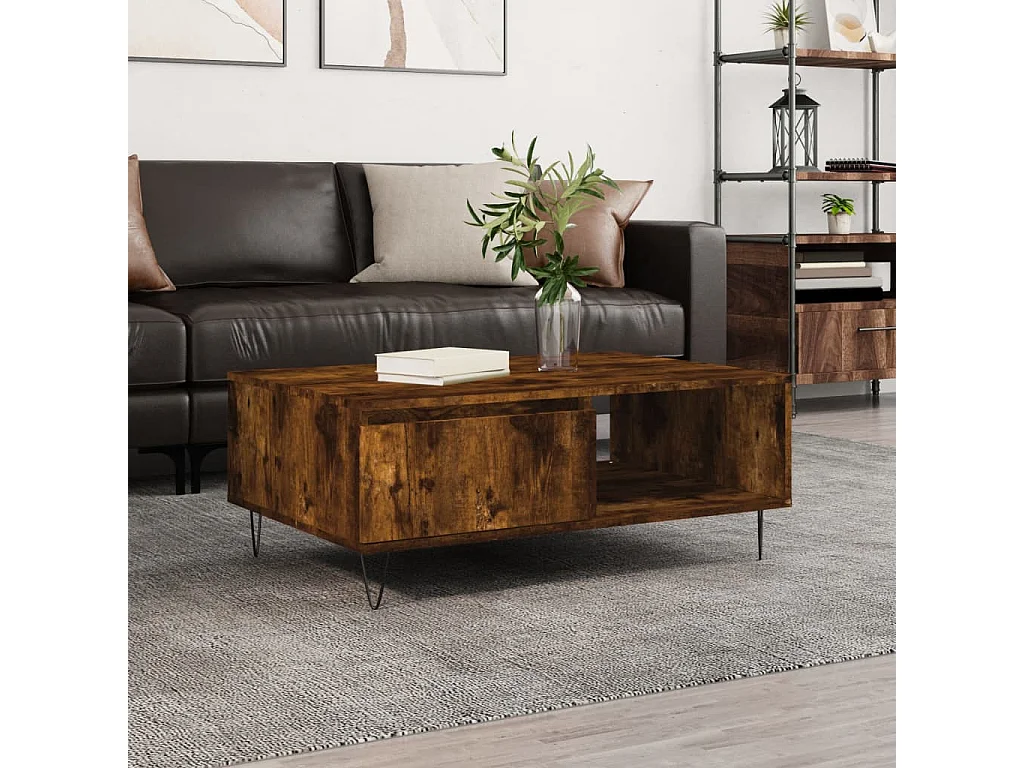 Table basse chêne fumé 90x60x35 cm bois d'ingénierie