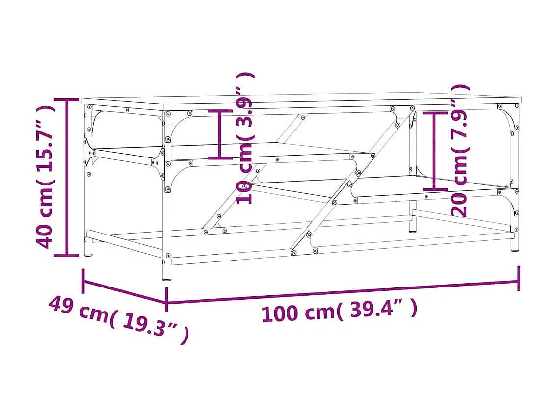 Mesa de centro dourada preta 100x49x40 cm madeira projetada