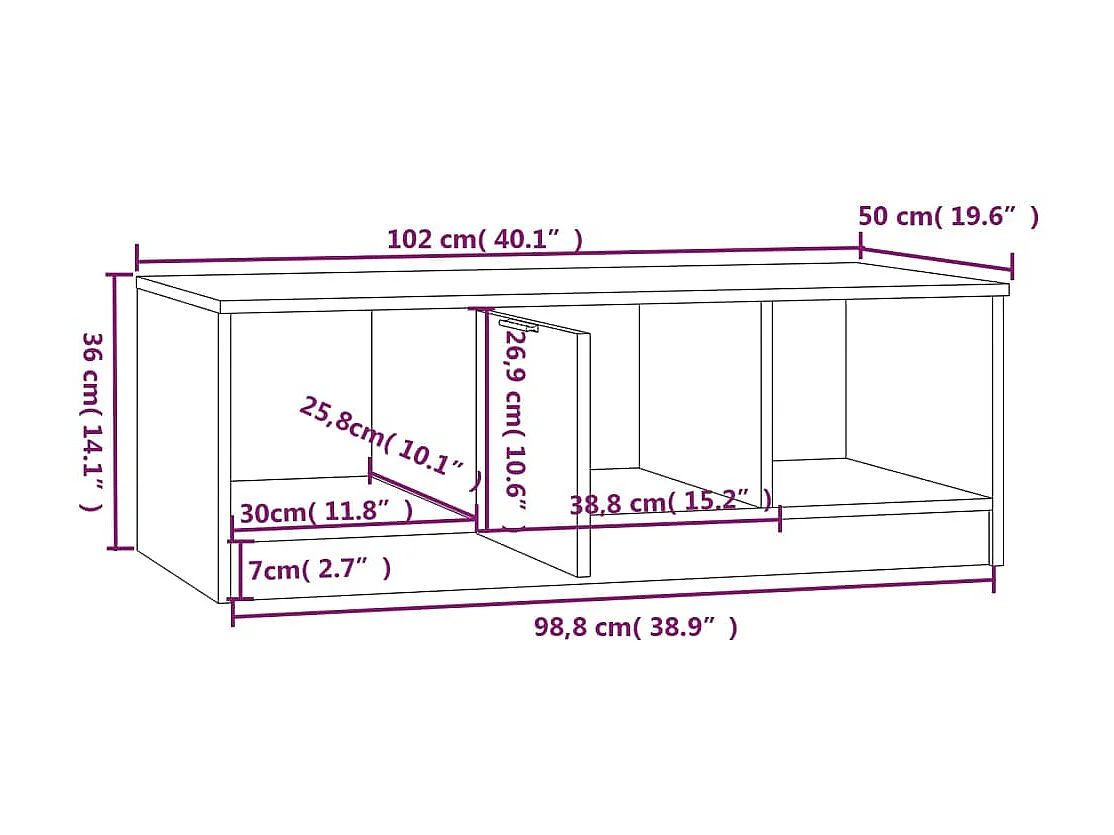 Mesa de centro Gold Roble blanco y sonoma 102x50x36cm Madera contrachapada