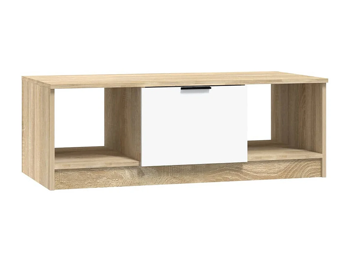 Table basse Blanc et chêne sonoma 102x50x36cm Bois d'ingénierie