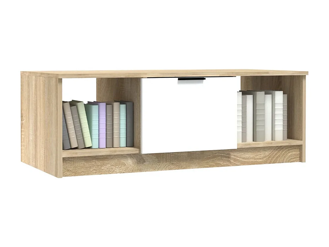 Table basse Blanc et chêne sonoma 102x50x36cm Bois d'ingénierie