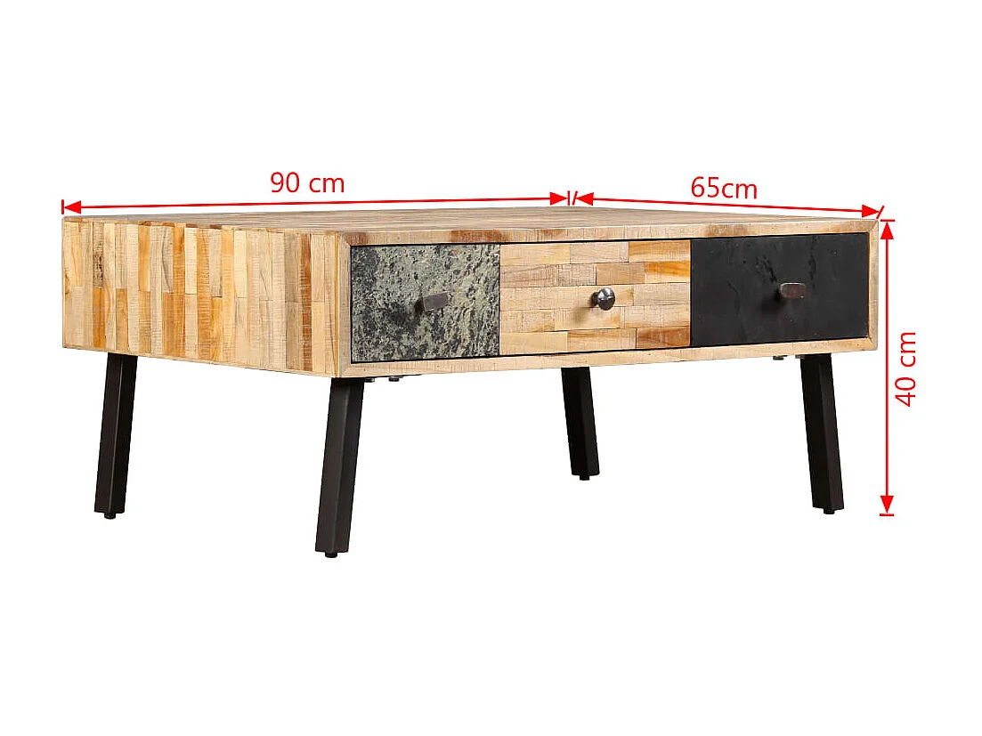 Mesa de centro dorada Teca maciza reciclada 90 x 65 x 40 cm