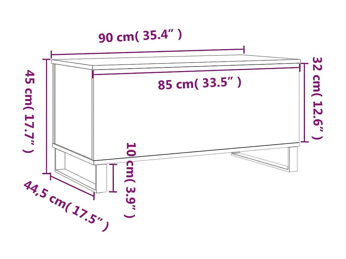 Mesa de centro dourada Concreto cinza 90x44,5x45 cm Madeira trabalhada