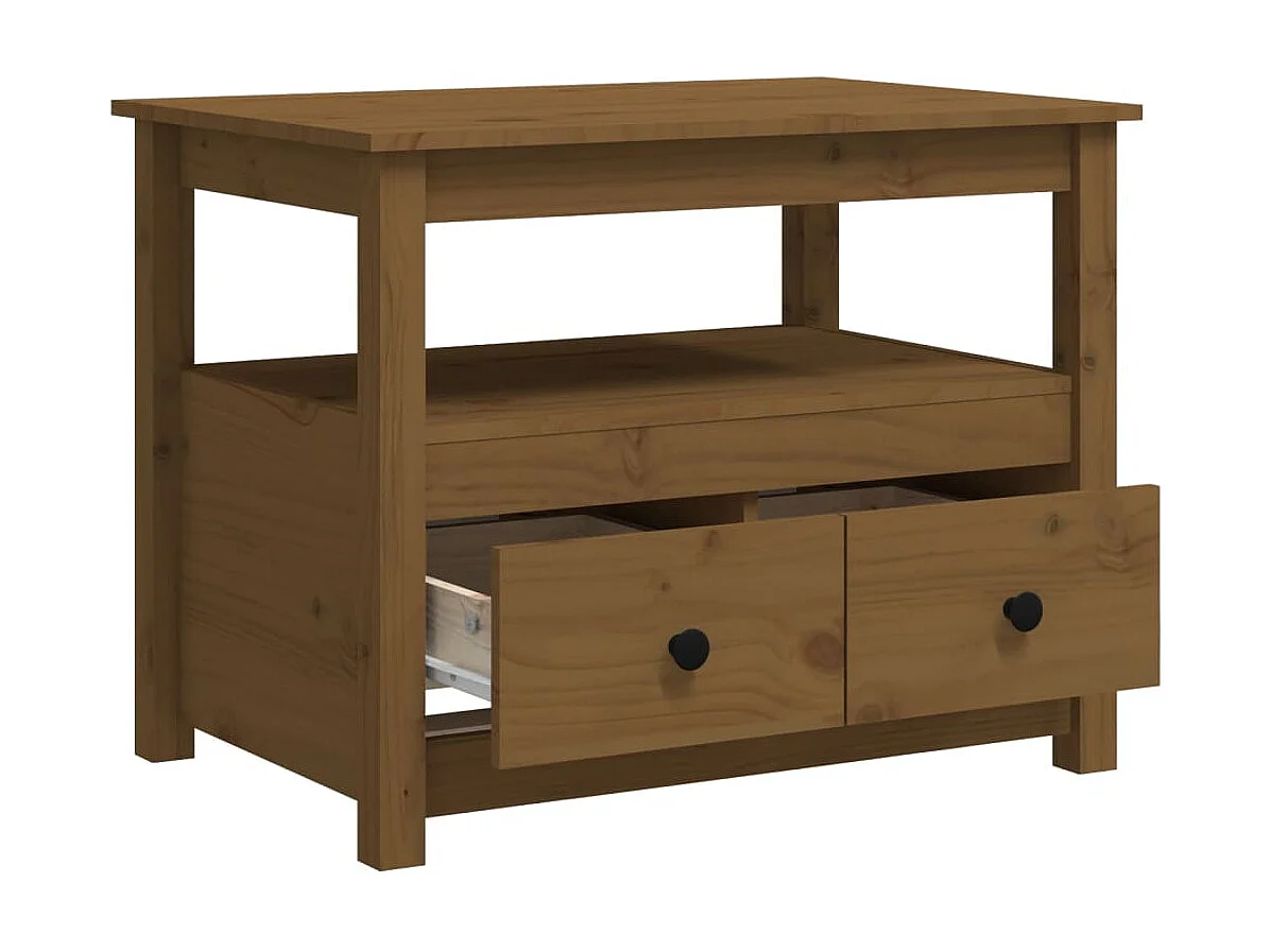 Mesa de centro dourada Castanho mel 71x49x55 cm Madeira maciça de pinho