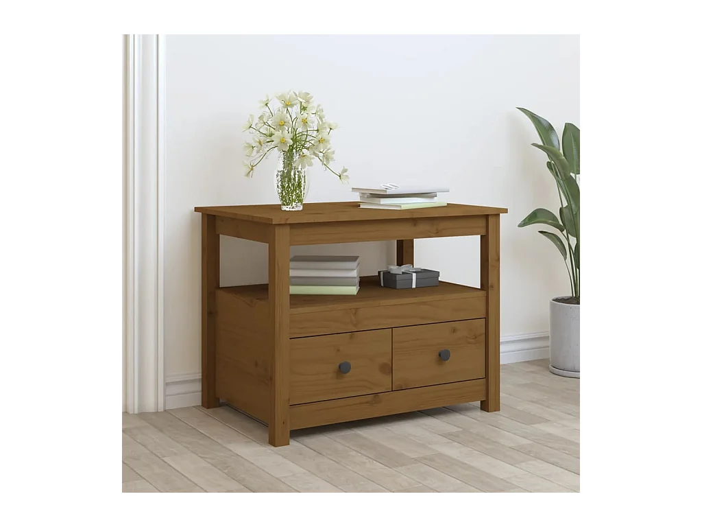 Gold Couchtisch Honigbraun 71x49x55 cm Massives Kiefernholz