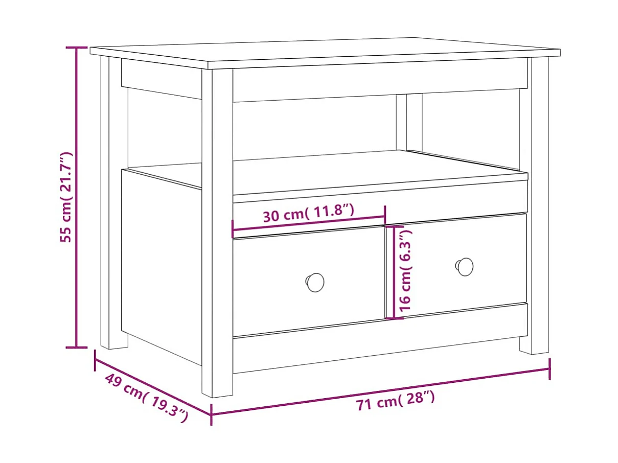 Table basse Marron miel 71x49x55 cm Bois massif de pin