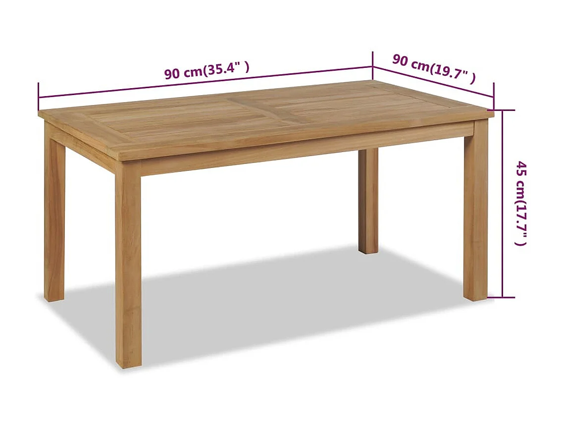 Tavolino in teak dorato 90x50x45 cm