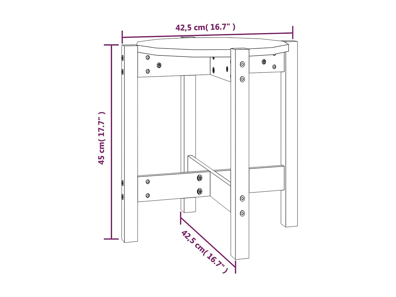 Tavolino Gold Bianco Ø 42,5x45 cm Legno di pino massiccio