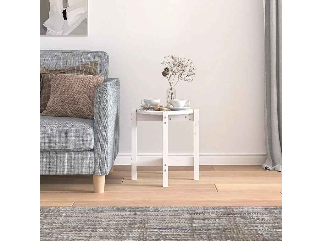 Table basse Blanc Ø 42,5x45 cm Bois massif de pin
