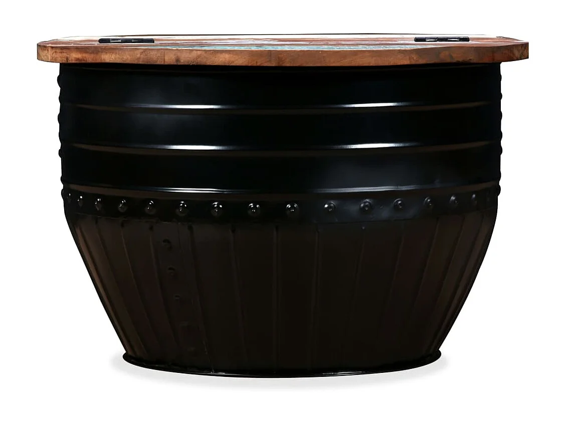 Mesa de centro dorada con forma de barril de madera maciza recuperada, color negro