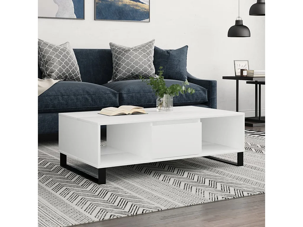 Table basse blanc 104x60x35 cm bois d'ingénierie