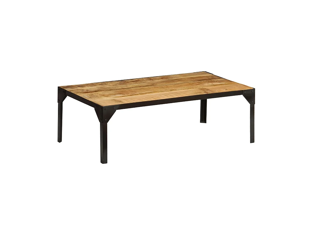Mesa de centro dourada Madeira maciça de mangueira crua e aço 110 cm