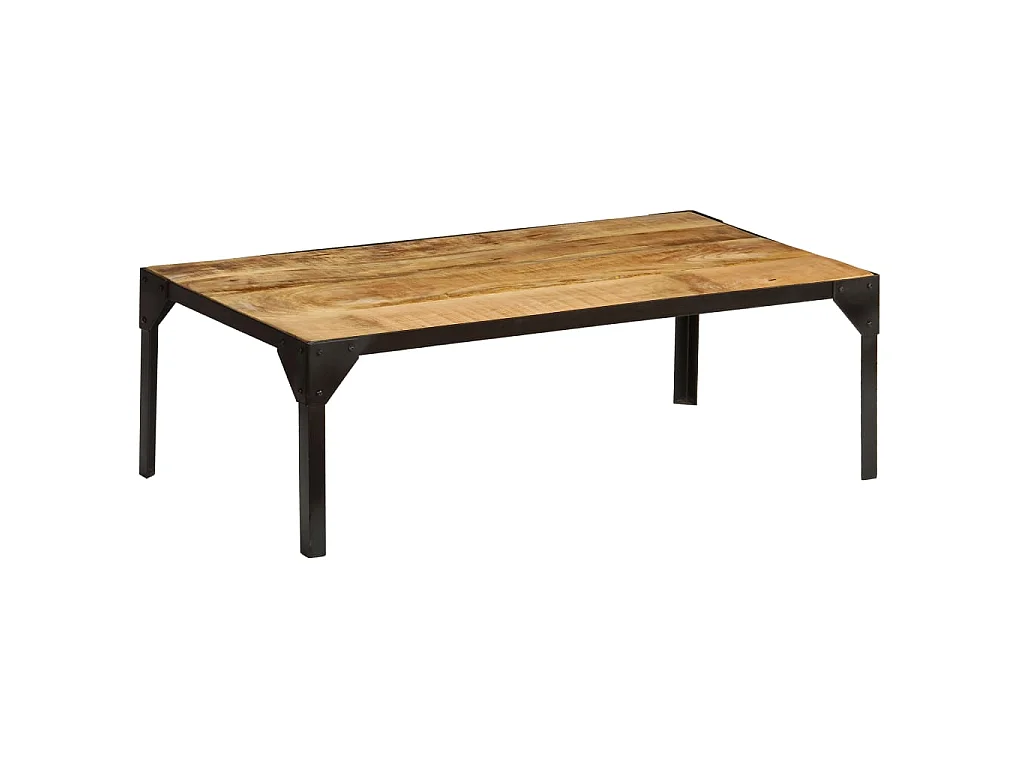 Mesa de centro dourada Madeira maciça de mangueira crua e aço 110 cm