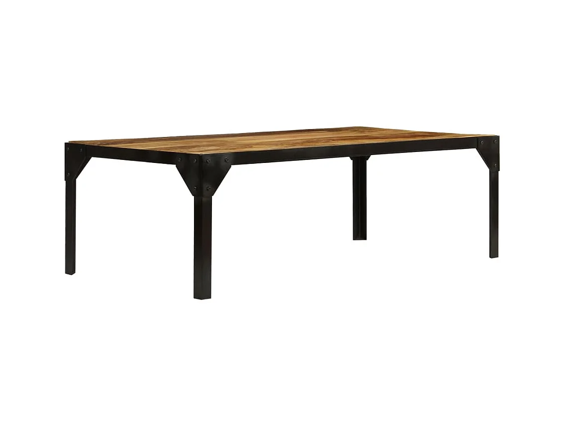 Goldfarbener Couchtisch aus massivem rohem Mangoholz und Stahl, 110 cm