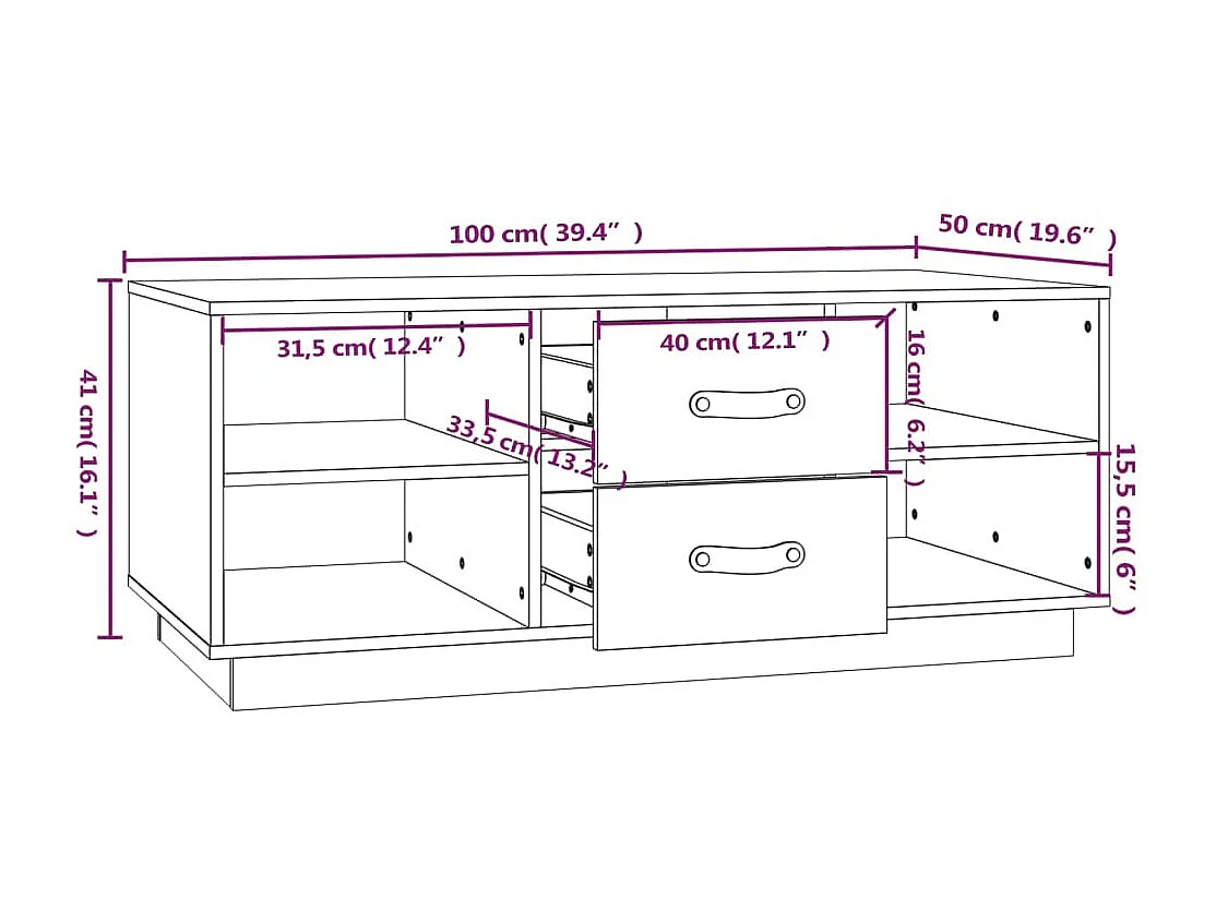Table basse 100x50x41 cm Bois massif de pin