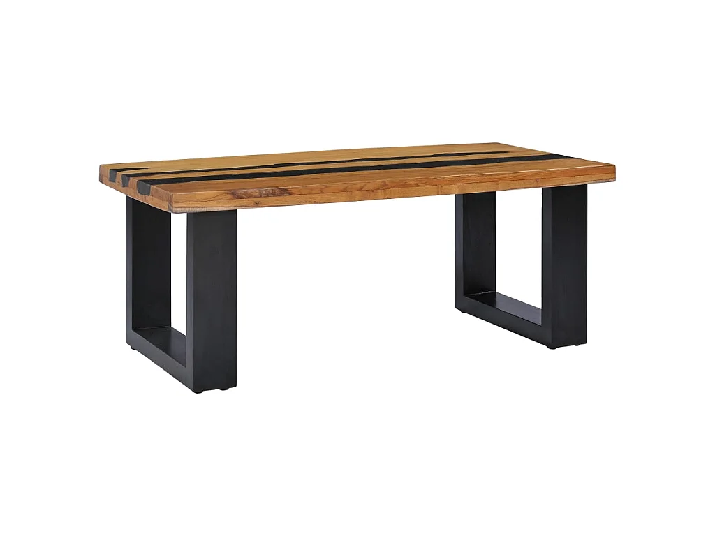 Table basse 100x50x40 cm Bois de teck massif et pierre de lave