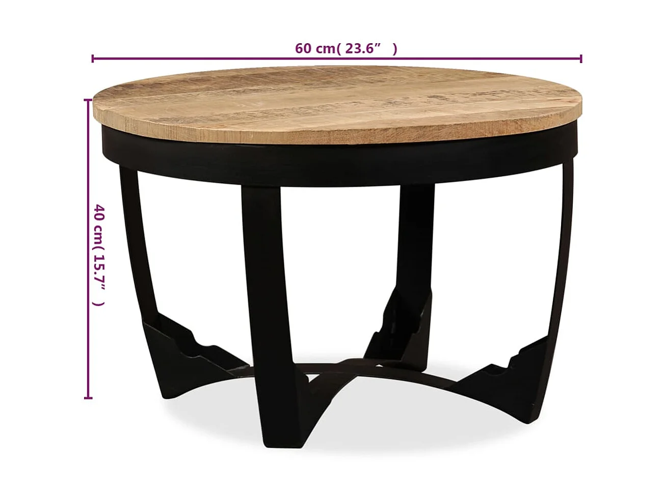 Tavolino Gold in legno grezzo di mango 60x40 cm