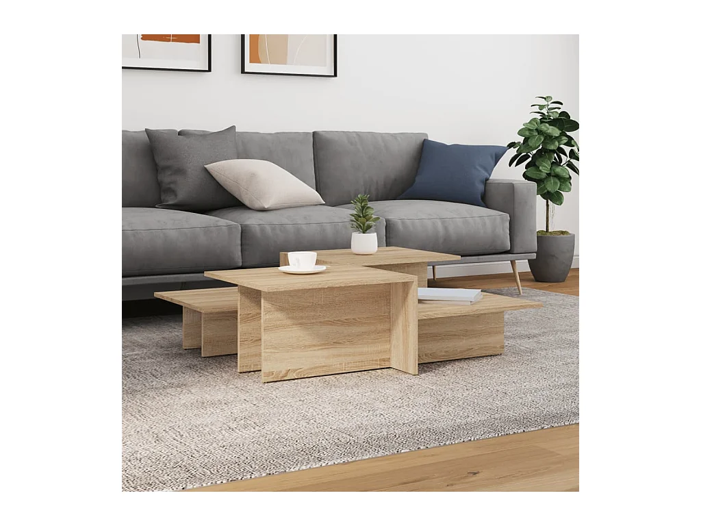 Goldene Couchtische, 2 Stück, Sonoma-Eiche, Holzwerkstoff